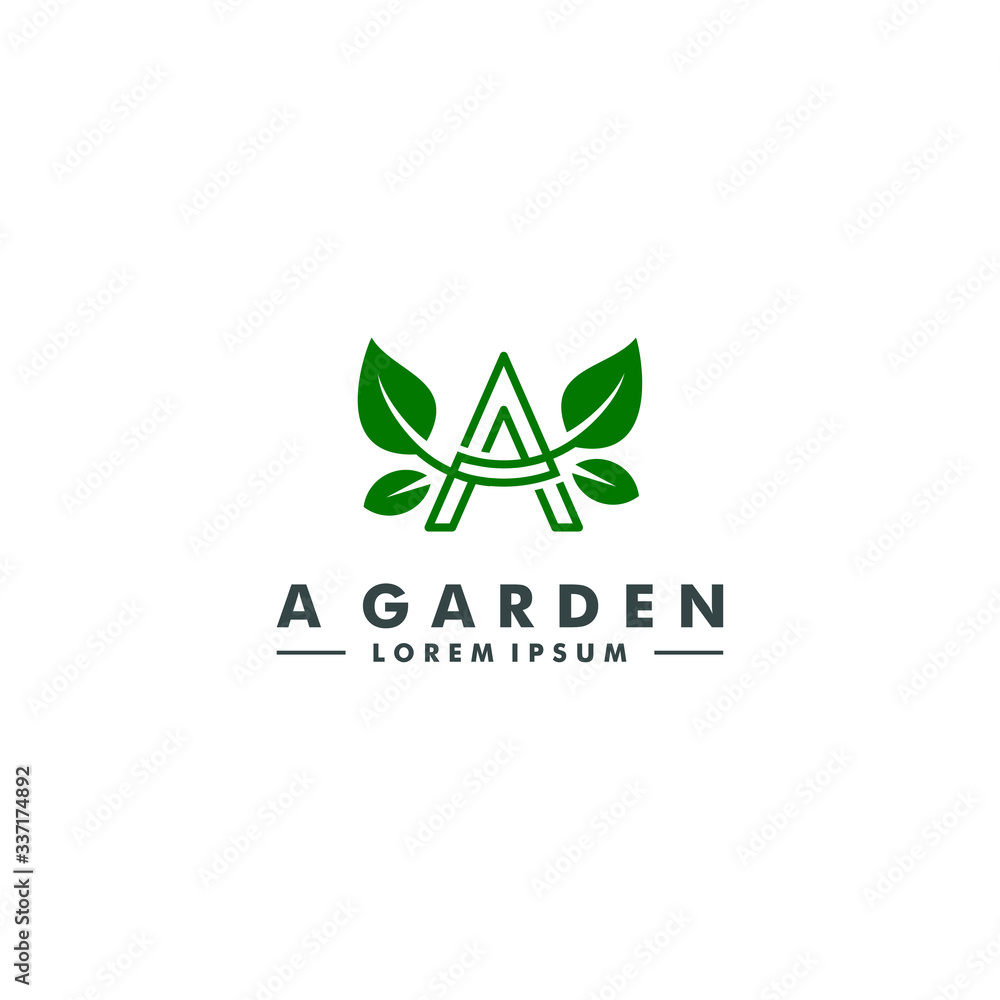 Letter A icon design, green Garden symbol sign vector Illustration