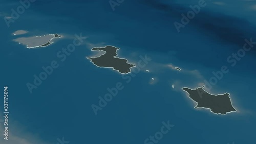Îles Loyauté, province with its capital, zoomed and extruded on the administrative map of New Caledonia in the conformal Stereographic projection. Animation 3D photo
