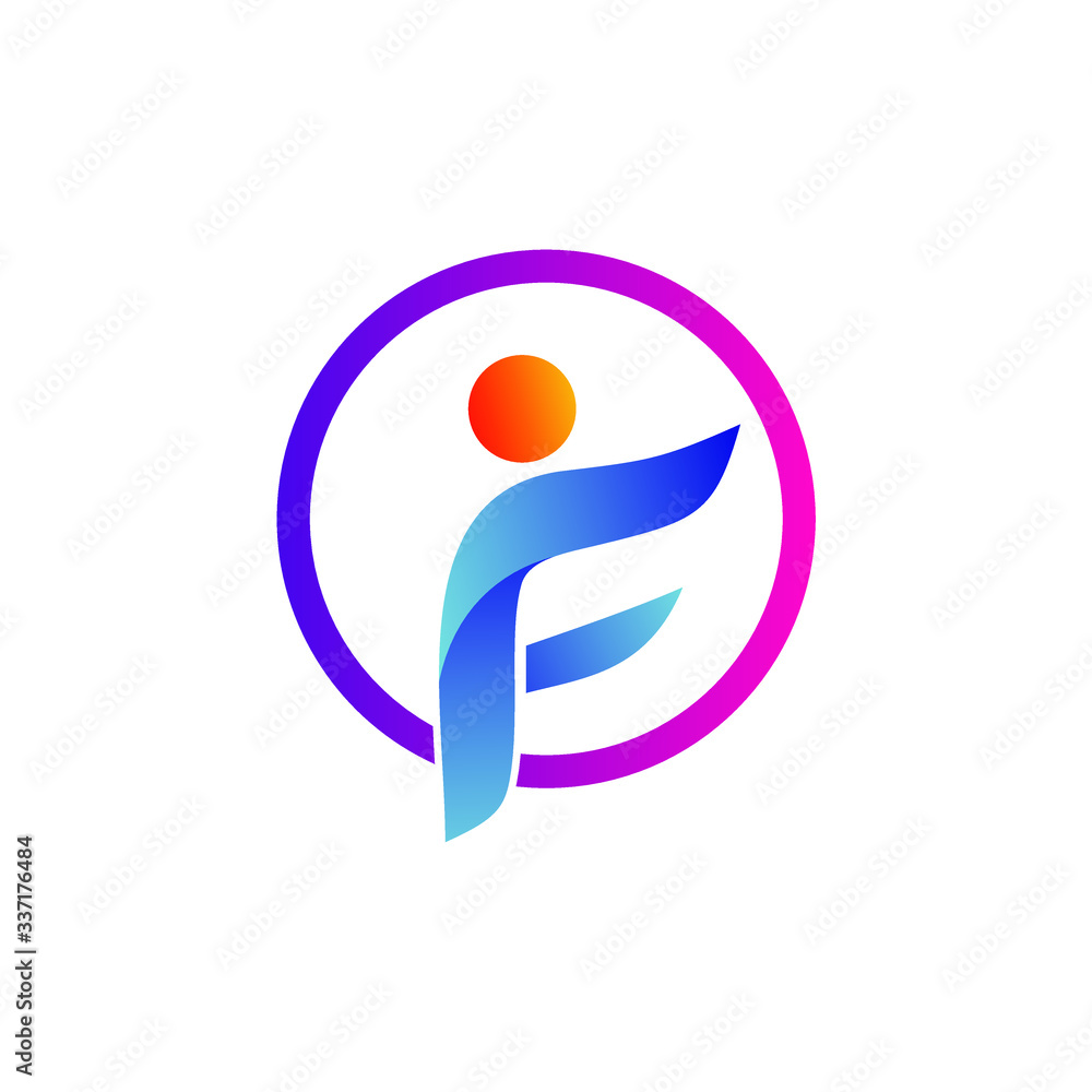 Letter f with human abstract shape logo Letter f with human abstract shape logo