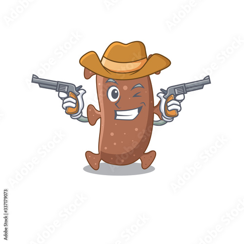 Cute handsome cowboy of actinomyces israelii cartoon character with guns