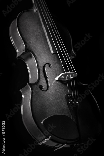 silueta de un violin en blanco y negro sobre un fondo oscuro photo