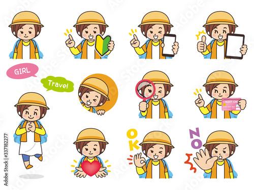 Wallpaper Mural 若い女性バリエーション　初心者マーク　スマートフォン　タブレット　虫眼鏡　クレジットカード　ハート　OK　NO Torontodigital.ca