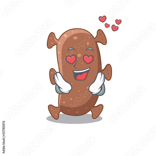 Cute actinomyces israelii cartoon character has a falling in love face