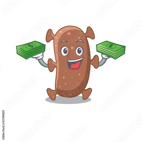 A wealthy actinomyces israelii cartoon character having money on hands
