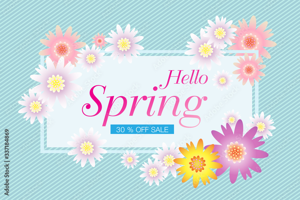 Hello Spring  card design,  sale background