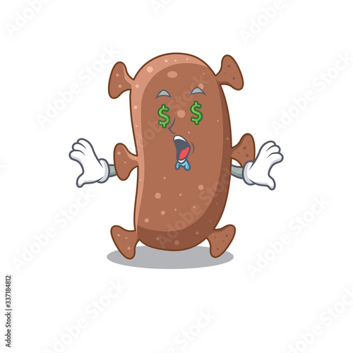 Rich cartoon character design of actinomyces israelii with money eyes