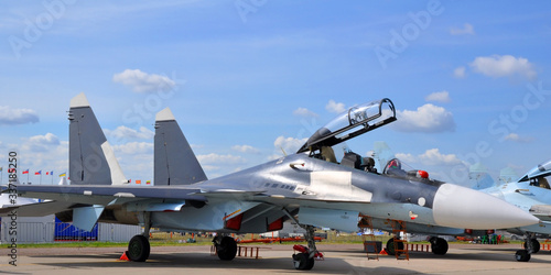 The military fighter on airshow