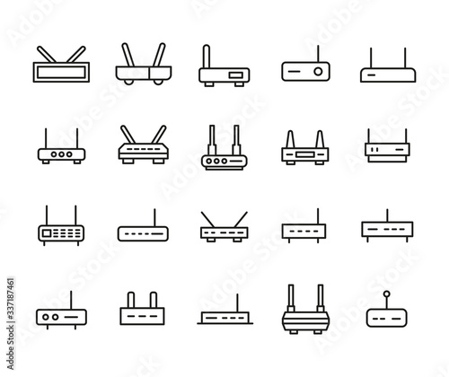 Router line icons set.