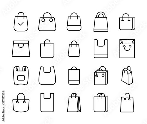 Shopping bag line icons set.