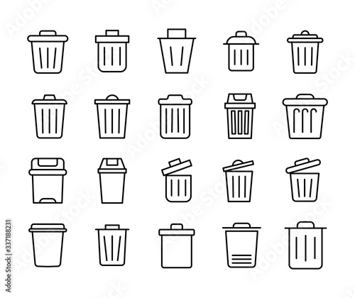 Big set of trash can line icons.