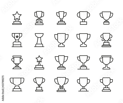 Simple set of trophy icons in trendy line style.