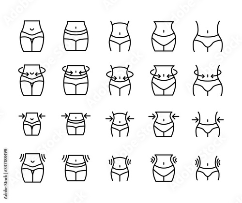 Stroke line icons set of weight loss.