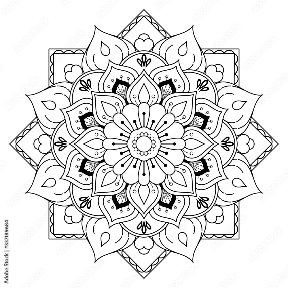 Circle flower of mandala with vintage floral style, Vector mandala Oriental pattern, Hand drawn decorative element. Unique design with petal flower. Concept relax and meditation use for page logo book