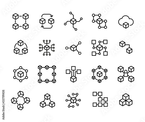 Big set of blockchain line icons.