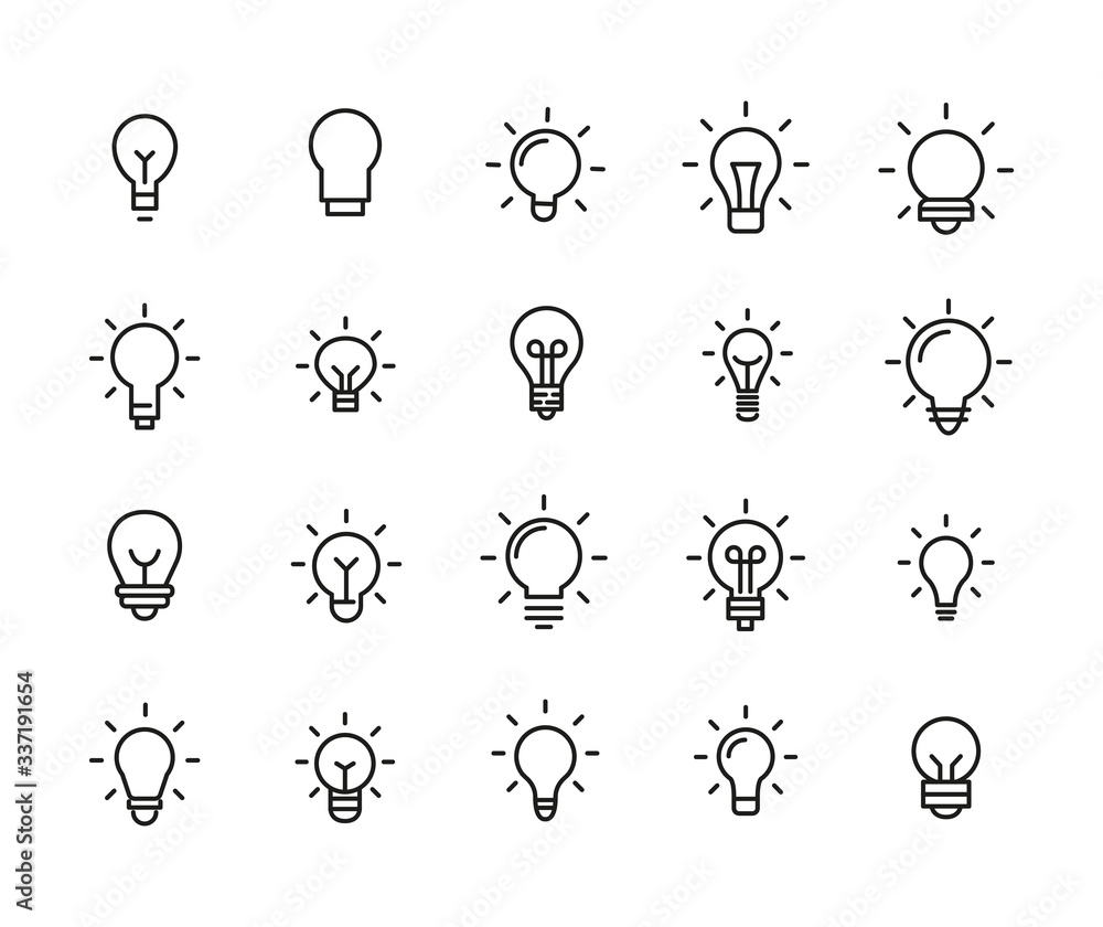 Simple set of bulb icons in trendy line style. - obrazy, fototapety, plakaty 