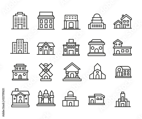 Big set of building line icons.