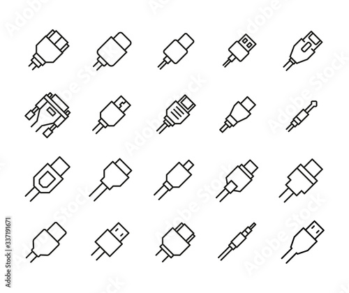 Stroke line icons set of cable.