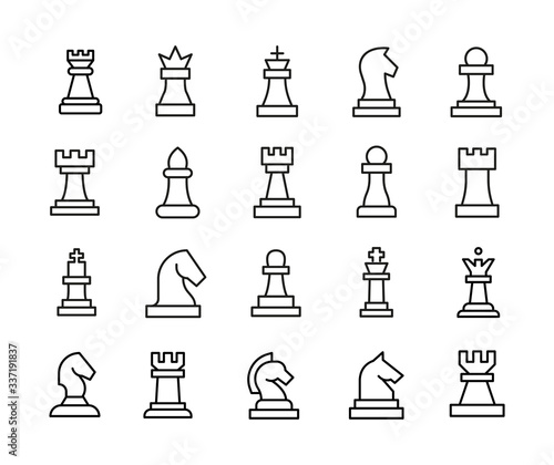 Simple set of chess icons in trendy line style.