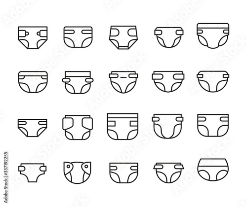 Stroke line icons set of diaper.