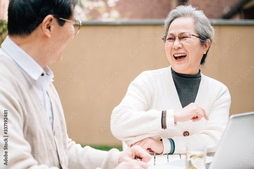 Asian aged couple using a laptop Asian aged couple using a laptop