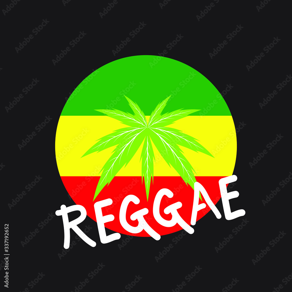 Musical reggae instrument and rastafarian elements on black background
