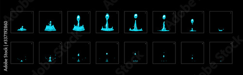 water splash with drops animation effect. frame by frame classic animation for cartoon animation, mobile games or motion graphic.