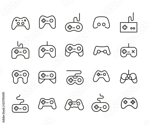 Stroke line icons set of gamepad.