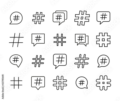 Stroke line icons set of hashtag.