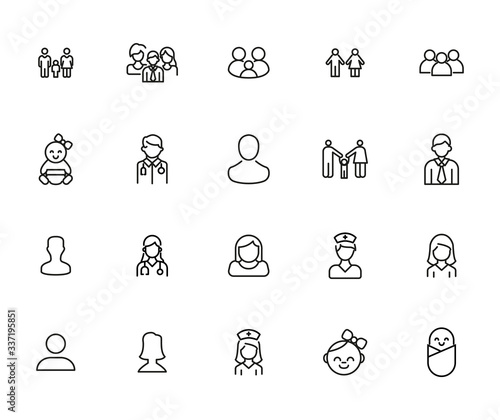 Set of people related vector line icons.