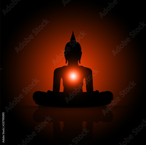 Black Buddha silhouette against Dark background. yoga