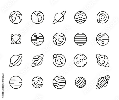 Simple set of planet icons in trendy line style.