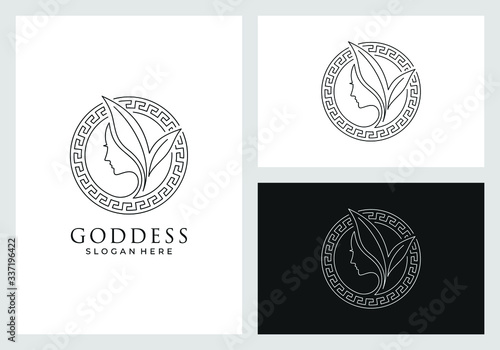 Fototapeta goddess logo design in line art style
