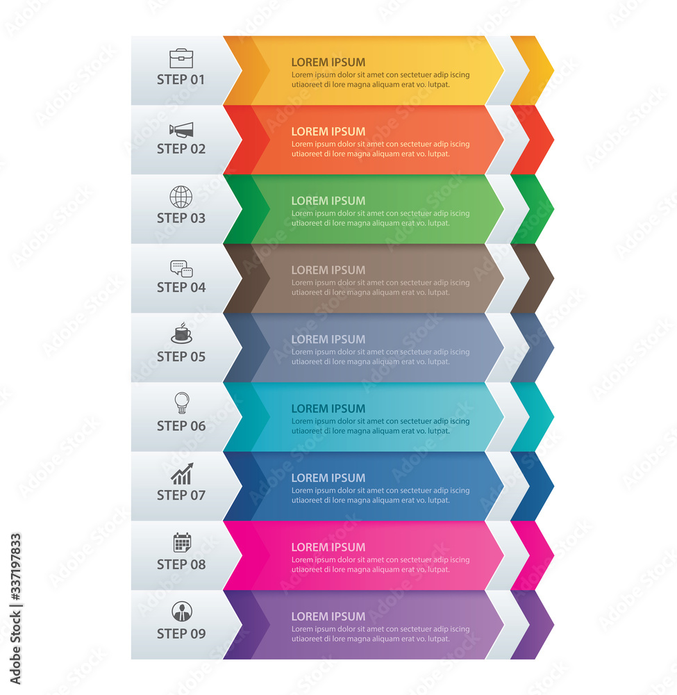 9 data Infographics tab paper arrow template. Vector illustration abstract background. Can be used for workflow layout, business step, banner, web design. 9 data Infographics tab paper arrow template. Vector illustration abstract background. Can be used for workflow layout, business step, banner, web design.
