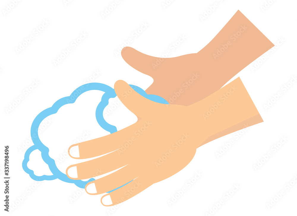 Illustration of washing hands. Illustration to clean your hands. アイコン：手 洗う ハンドソープ 石鹸 清潔 ウィルス対策 予防 クリーン エチケット マナー