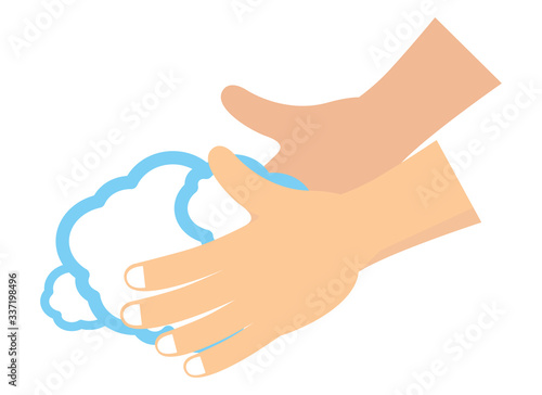 Illustration of washing hands. Illustration to clean your hands. アイコン：手 洗う ハンドソープ 石鹸 清潔 ウィルス対策 予防 クリーン エチケット マナー