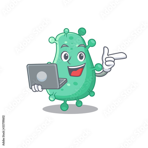 Cartoon character of agrobacterium tumefaciens clever student studying with a laptop