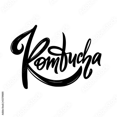 Kombucha lettering. Black color. Vector illustration. Isolated on white background.