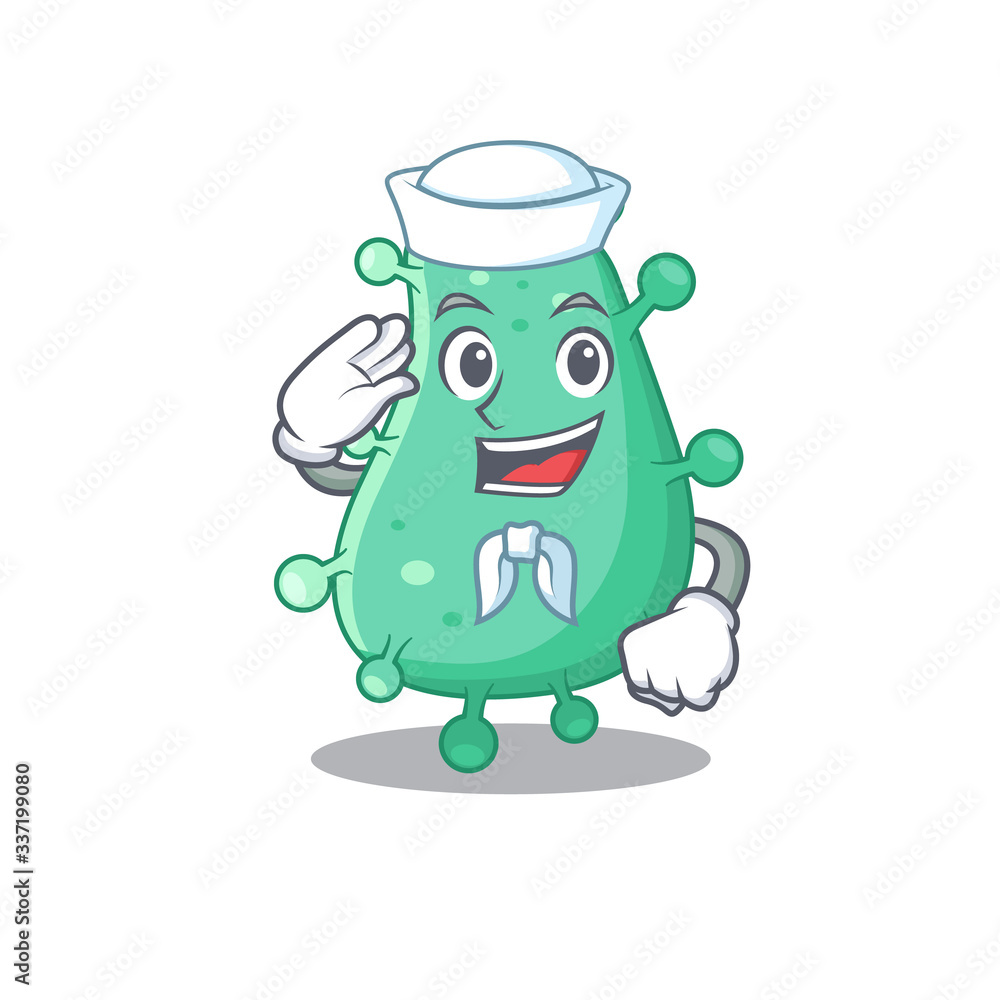 Sailor cartoon character of agrobacterium tumefaciens with white hat Sailor cartoon character of agrobacterium tumefaciens with white hat