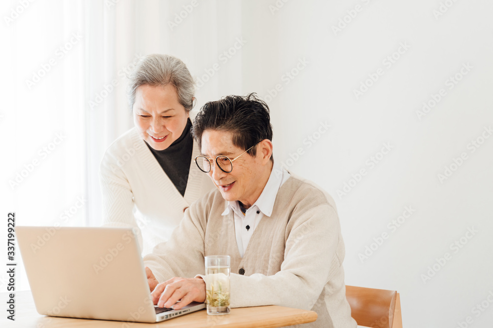 Asian aged couple using a laptop Asian aged couple using a laptop