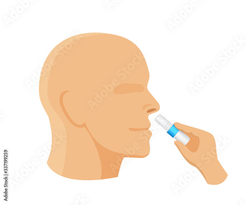 inhaler in hand with gesture of inhaling the smell, clip art of smelling salt and sniffing, a man gesture of inhale and exhale, inhaler tube or smelling salt isolated on white background