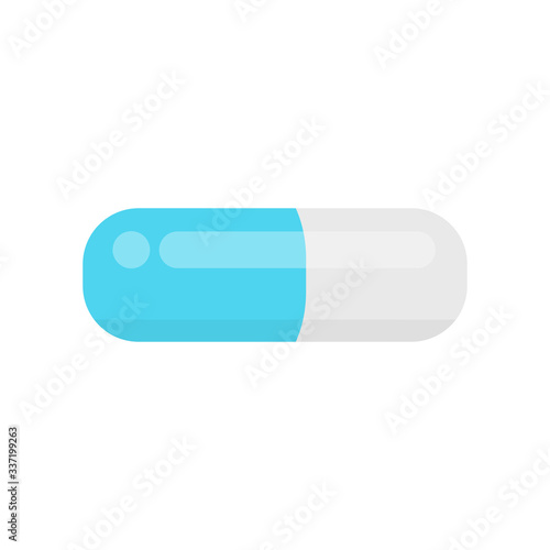 a capsule drug isolated on white background, icon blue capsule single, clip art capsules, medicines, tablets, capsules, drug of painkillers, antibiotics, vitamins, healthcare medical flat illustration