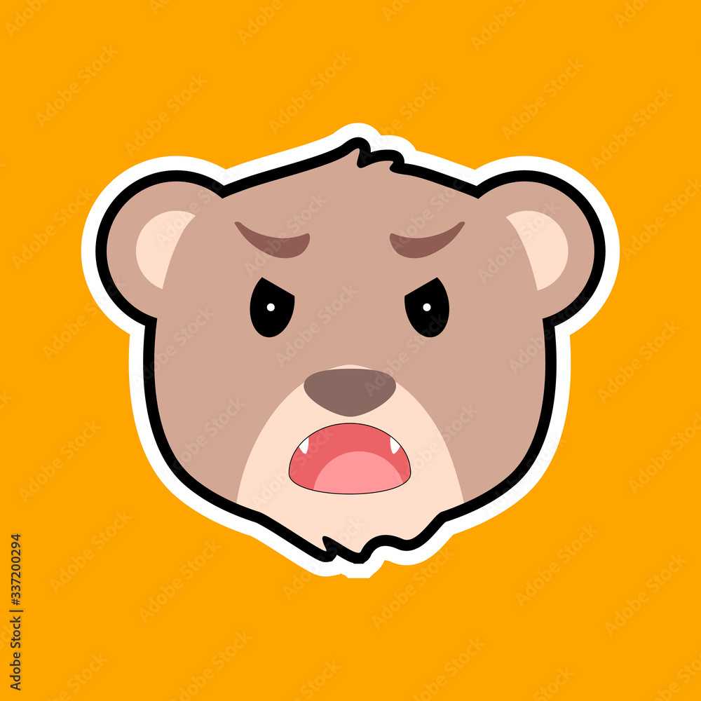 Brown bear vector sticker. Angry emoticon. Cartoon bear character. Brown bear vector sticker. Angry emoticon. Cartoon bear character.