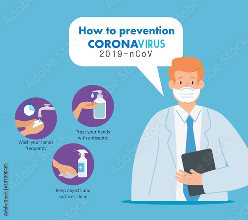 doctor with prevention of coronavirus 2019 ncov vector illustration design