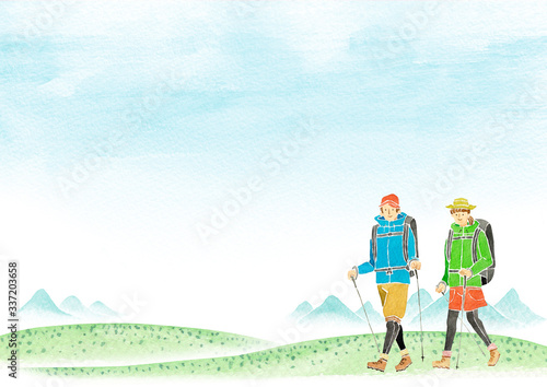 登山 ハイキング トレッキング 人物 男女 水彩 イラスト Stock イラスト Adobe Stock 登山 ハイキング トレッキング 人物 男女 水彩 イラスト Stock イラスト Adobe Stock