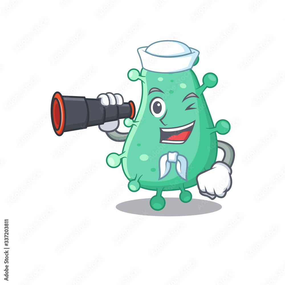 A cartoon icon of agrobacterium tumefaciens Sailor with binocular A cartoon icon of agrobacterium tumefaciens Sailor with binocular