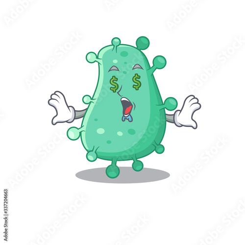 Rich cartoon character design of agrobacterium tumefaciens with money eyes