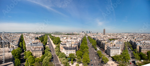 Paris Skyline. La Defense Business Area, La Grande Armee avenue. View from Arc de Triomphe. photo
