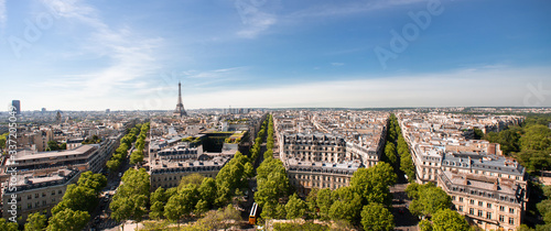 Beautiful Panoramic View of Paris with Eiffel Tower from Roof of Triumphal Arch. © BooblGum