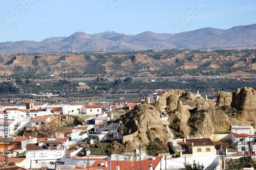 Beautiful panoramic winter view of Guadix  Granada  Spain with mountains on the background