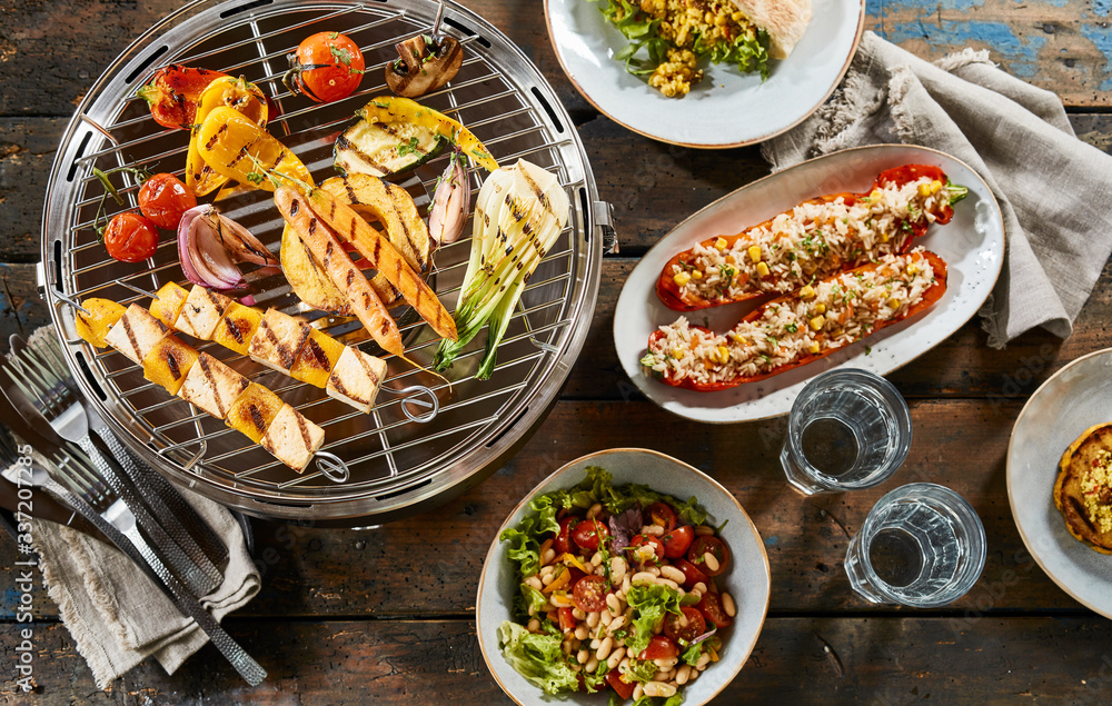 Various vegetables on grill and healthy dishes Various vegetables on grill and healthy dishes
